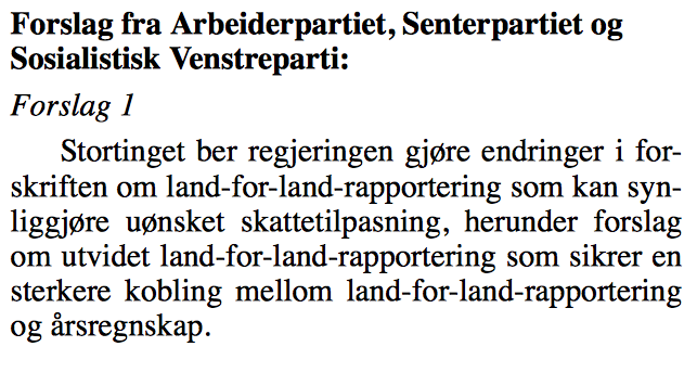 Skjermdump av forslaget om utvidet land-for-land rapportering som nå er offentliggjort. 