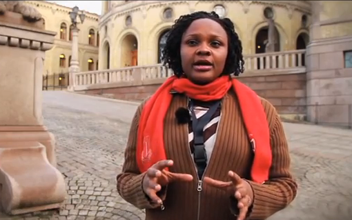 Winnie is interviewed in front of the Norwegian parliament