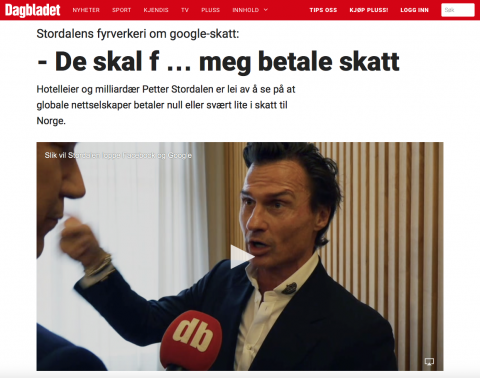 Petter Stordalen krever skatt for multinasjonale selskap. Foto: Faksimile fra Dagbladet